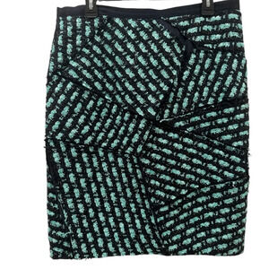 OSCAR DE LA RENTA Tweed Bright Blue Patchwork Pencil Skirt